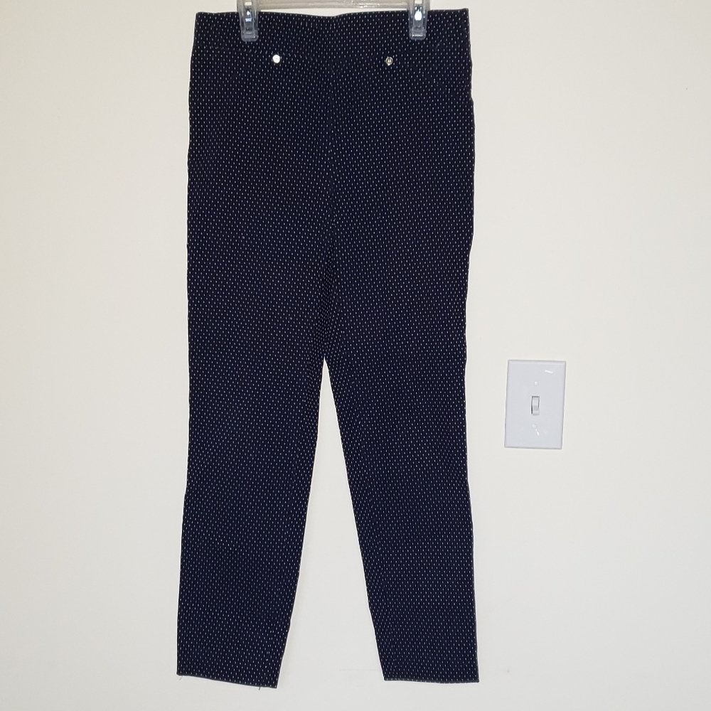 Anne Klein crop stretchy skinny  Summer pants in navy blue with white dots sz 2
